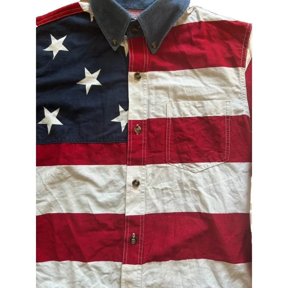 Roper American Flag Button Down Shirt Boy's Size Large (12-14) USA Western